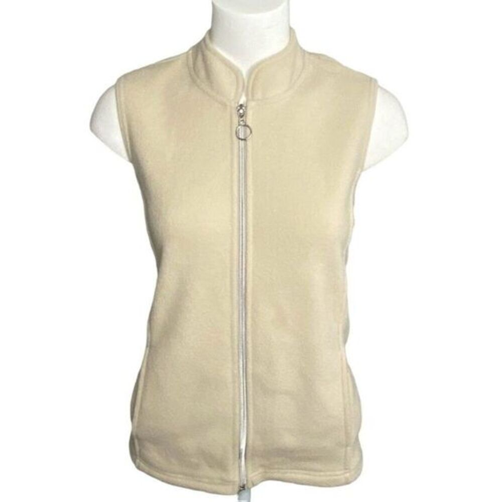 Blair Fleece‎ Zipper Vest Women's SMALL Beige Sleeveless Soft Pockets Light